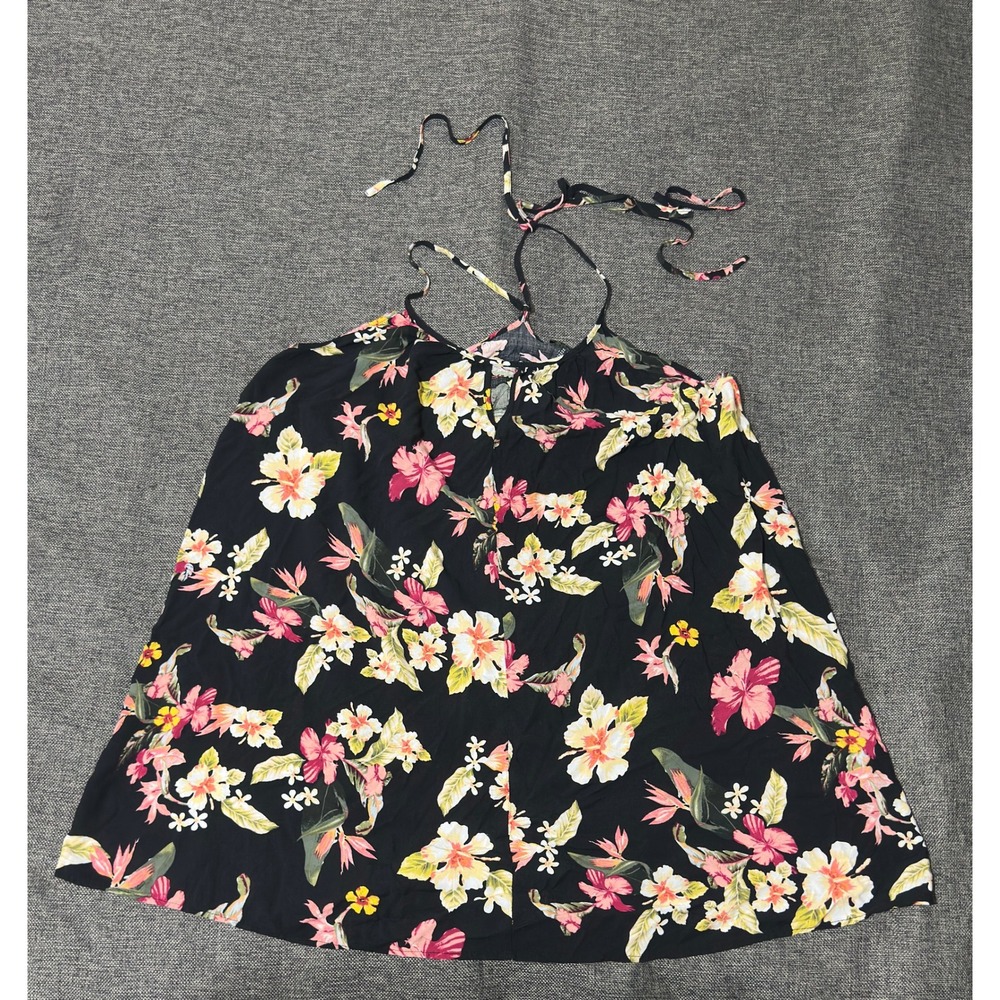 Forever 21+ Women's 1X Halter Top Black Floral Rayon Sleeveless Summer